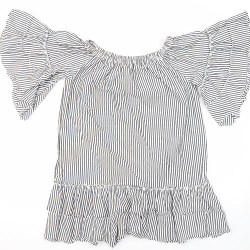 Topshop Womens Multicoloured Striped 100% Cotton Tunic Blouse Size S Boat Neck