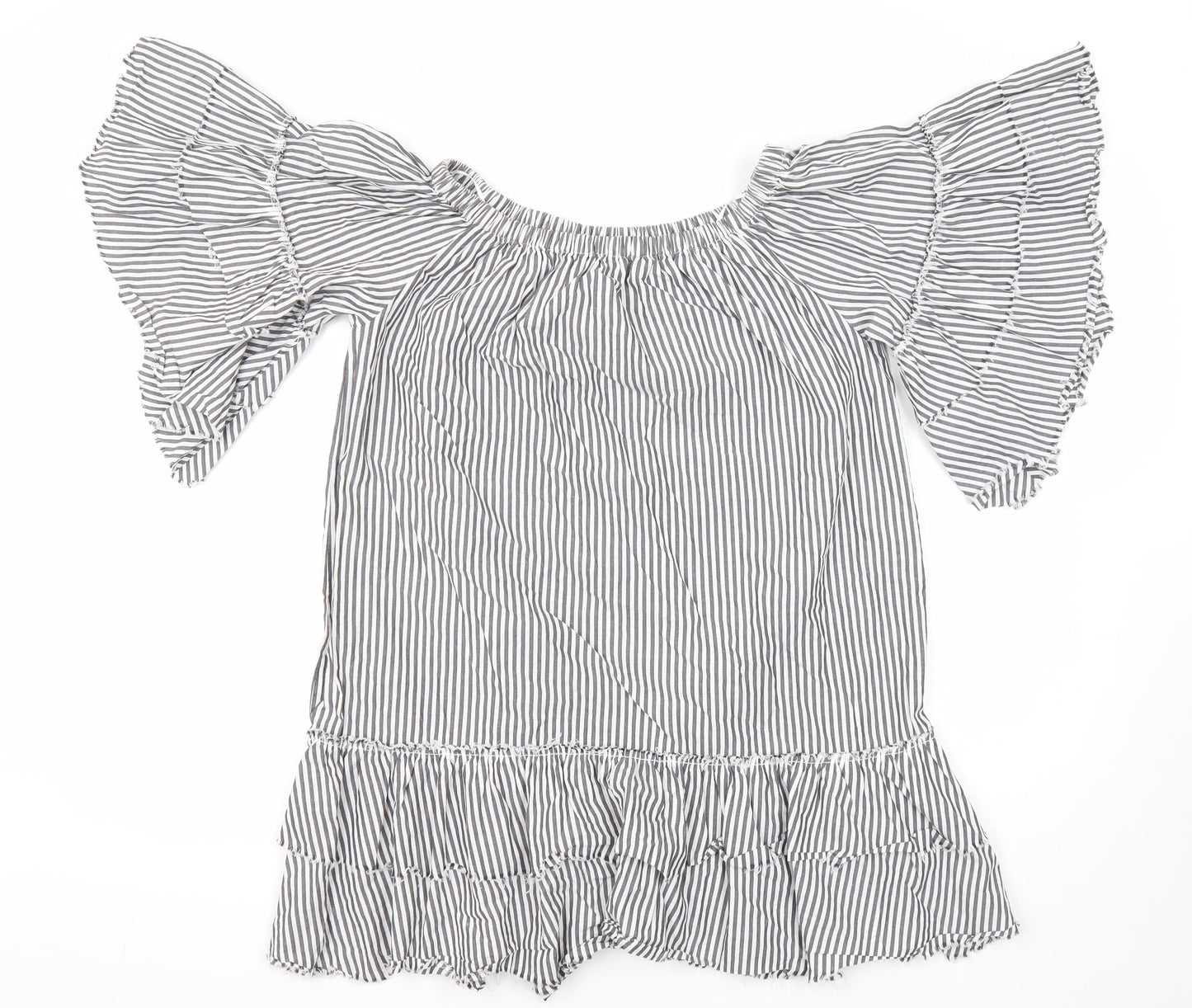 Topshop Womens Multicoloured Striped 100% Cotton Tunic Blouse Size S Boat Neck