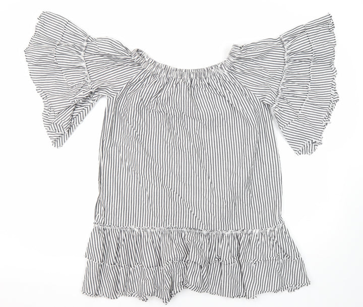 Topshop Womens Multicoloured Striped 100% Cotton Tunic Blouse Size S Boat Neck