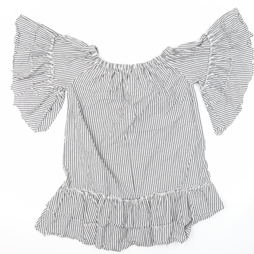 Topshop Womens Multicoloured Striped 100% Cotton Tunic Blouse Size S Boat Neck