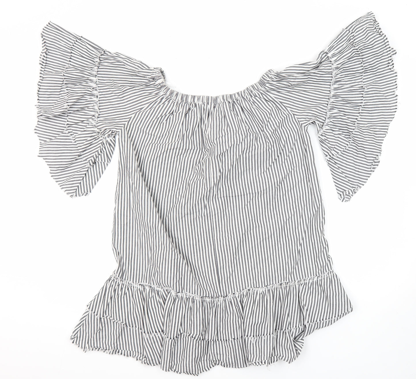 Topshop Womens Multicoloured Striped 100% Cotton Tunic Blouse Size S Boat Neck
