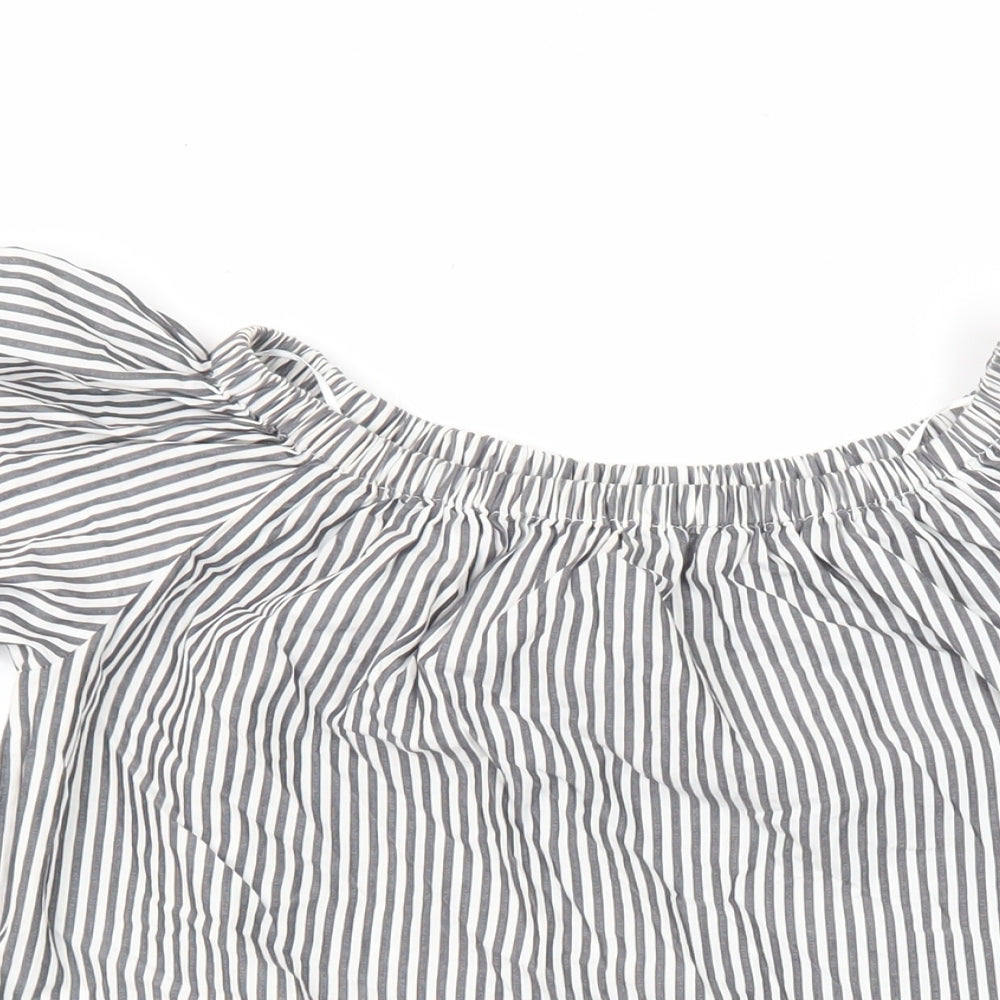 Topshop Womens Multicoloured Striped 100% Cotton Tunic Blouse Size S Boat Neck
