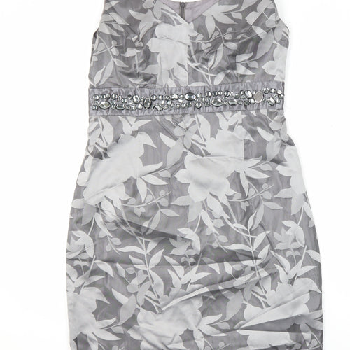 Kaliko Womens Grey Floral Polyester Shirt Dress Size 14 V-Neck Zip