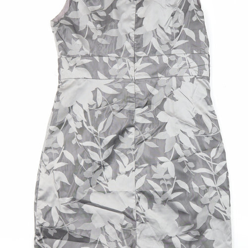 Kaliko Womens Grey Floral Polyester Shirt Dress Size 14 V-Neck Zip
