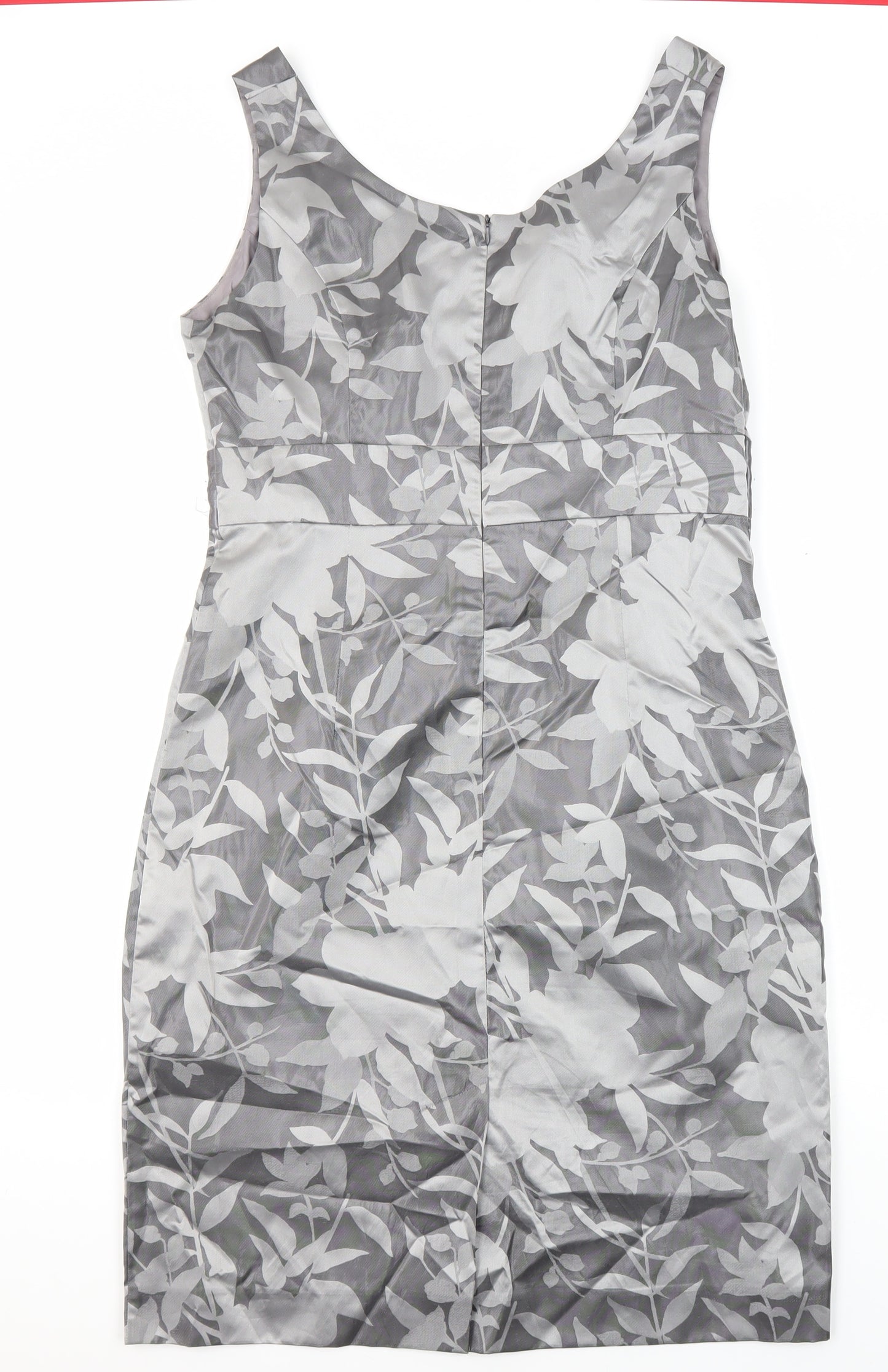 Kaliko Womens Grey Floral Polyester Shirt Dress Size 14 V-Neck Zip