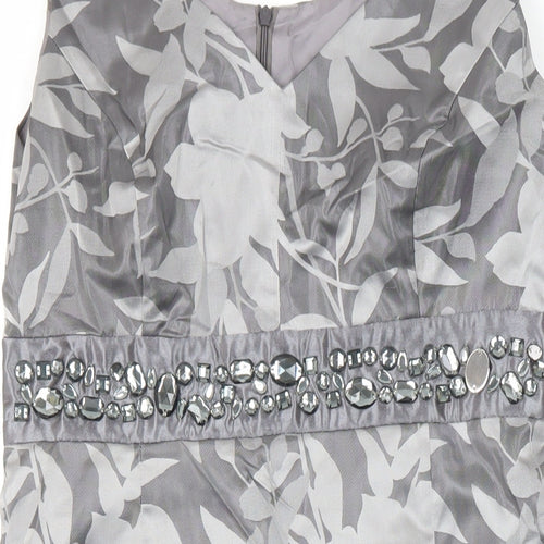 Kaliko Womens Grey Floral Polyester Shirt Dress Size 14 V-Neck Zip