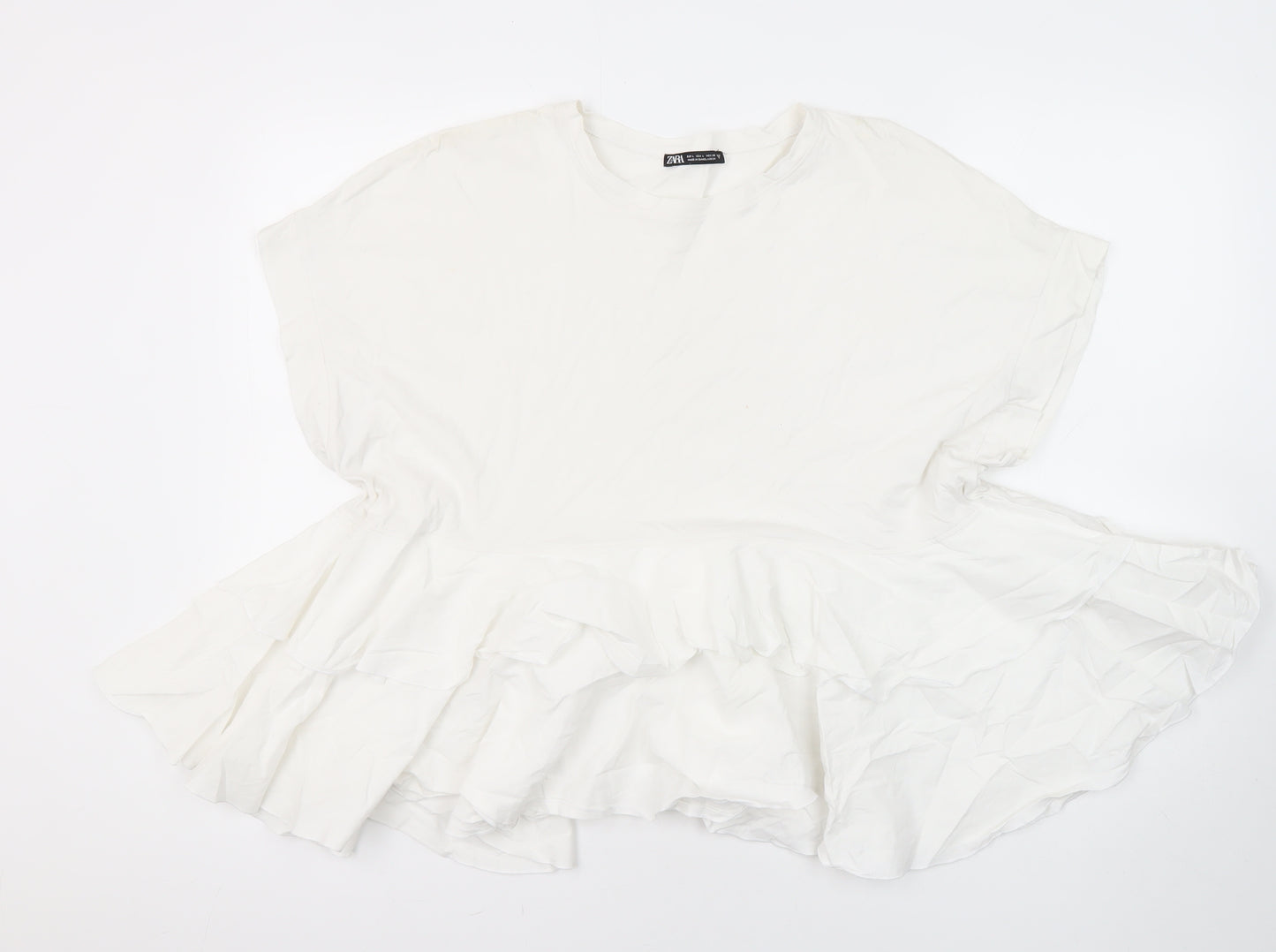 Zara Womens White 100% Cotton Tunic Blouse Size M Round Neck