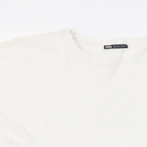 Zara Womens White 100% Cotton Tunic Blouse Size M Round Neck