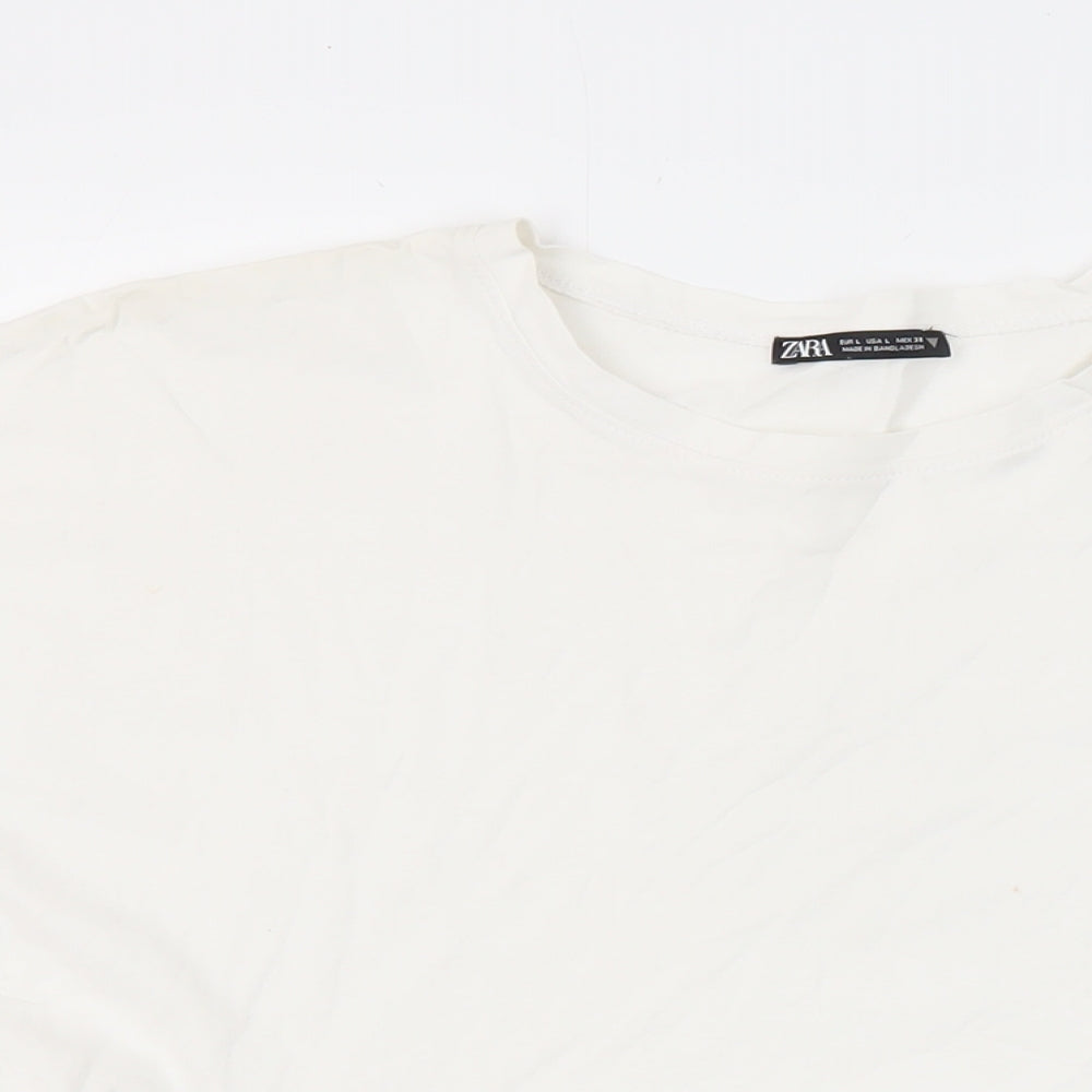 Zara Womens White 100% Cotton Tunic Blouse Size M Round Neck