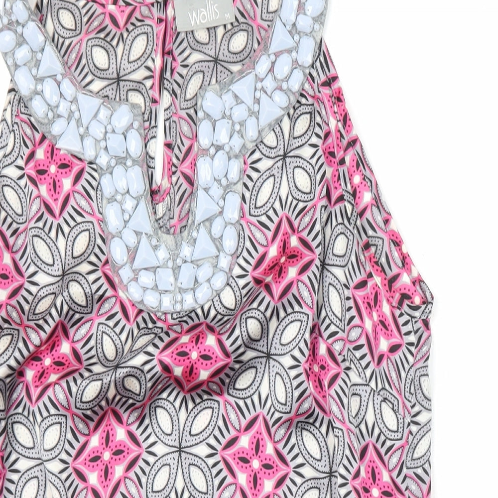 Wallis Womens Multicoloured Geometric Polyester Tunic Button-Up Size M Sweetheart - Elasticated bottom