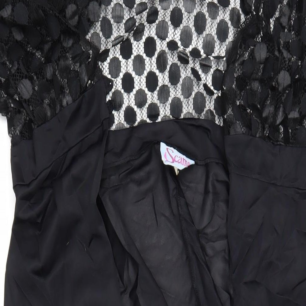Scamp Womens Black Solid Nylon Kimono Robe Size 14 - Lace Detail