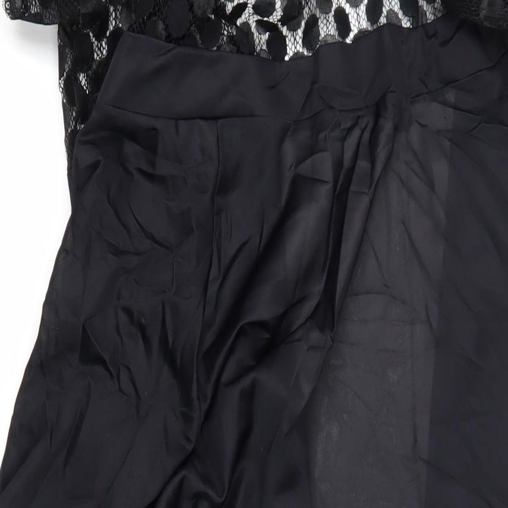 Scamp Womens Black Solid Nylon Kimono Robe Size 14 - Lace Detail