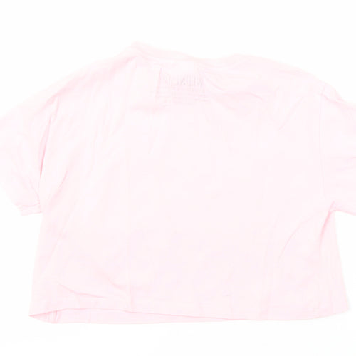 Zara Girls Pink 100% Polyester Cropped T-Shirt Size 9-10 Years Round Neck