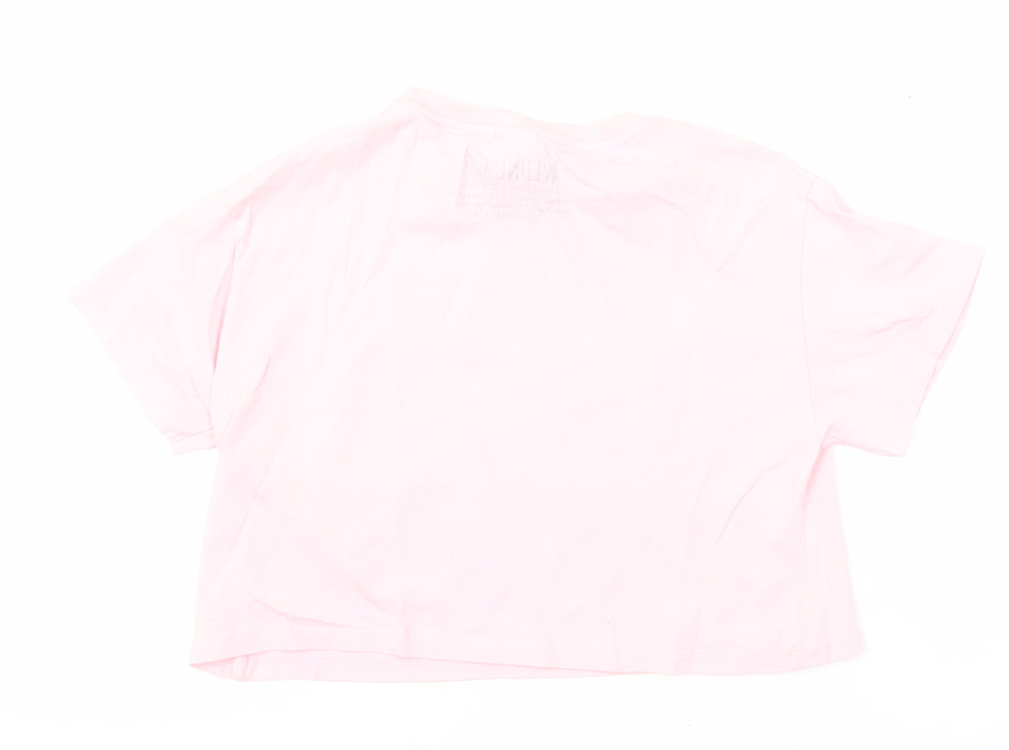 Zara Girls Pink 100% Polyester Cropped T-Shirt Size 9-10 Years Round Neck