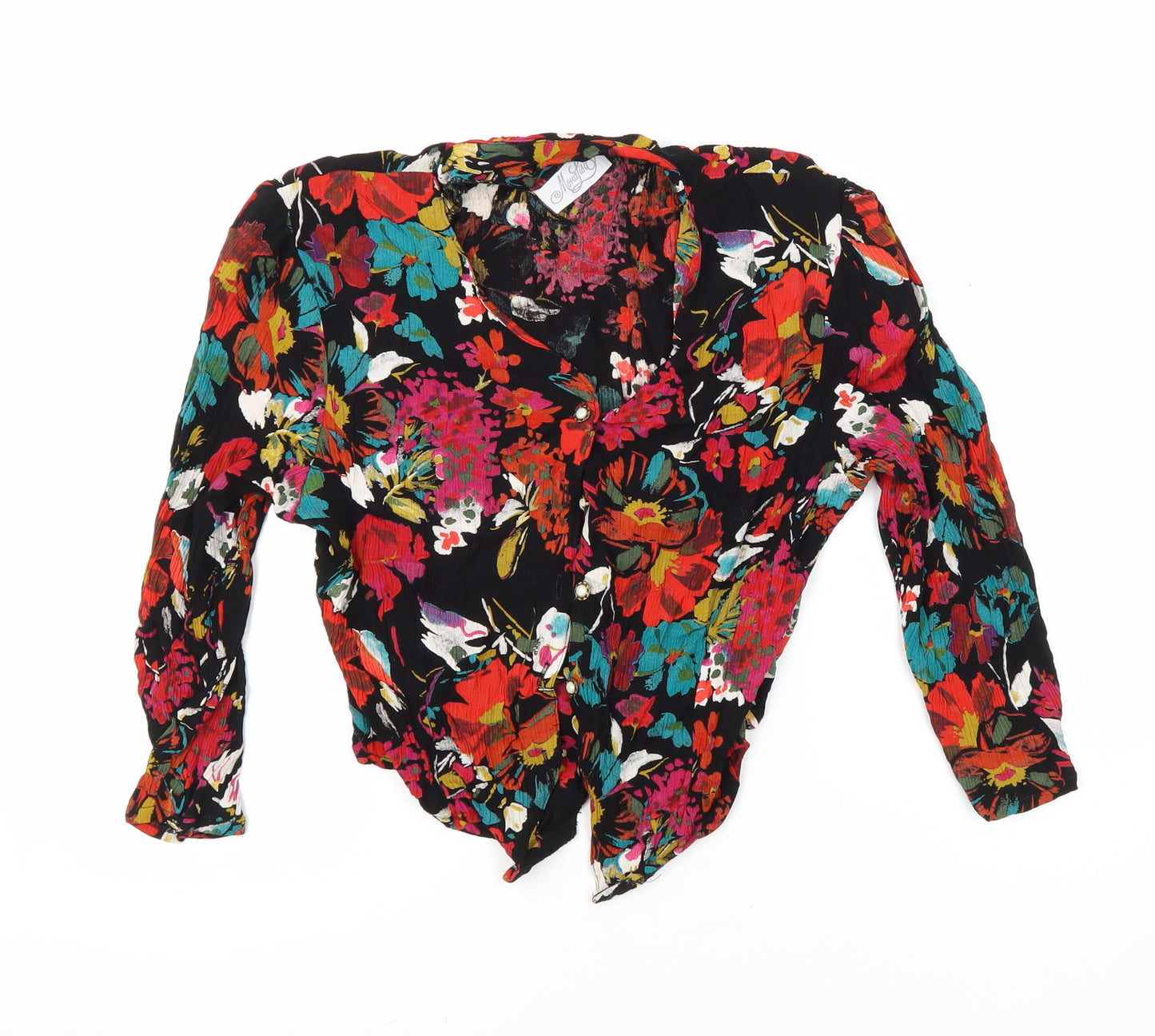Mona Lisa Womens Multicoloured Floral Viscose Cropped Blouse Size 16 Collared