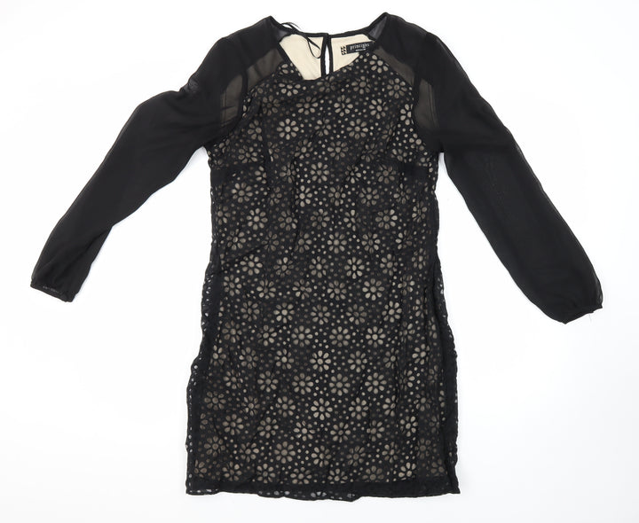 Principles Womens Black Floral Viscose Shift Size 12 Round Neck