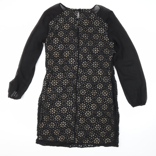 Principles Womens Black Floral Viscose Shift Size 12 Round Neck