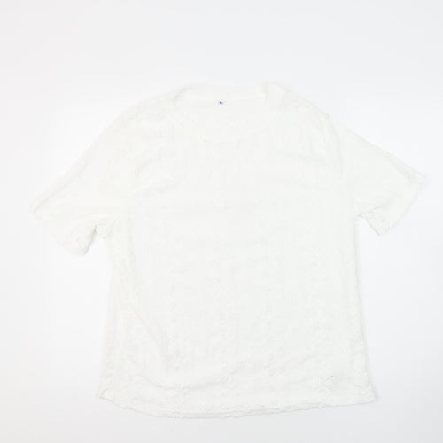 Unbranded Womens White Polyester Tunic Blouse Size XL Round Neck