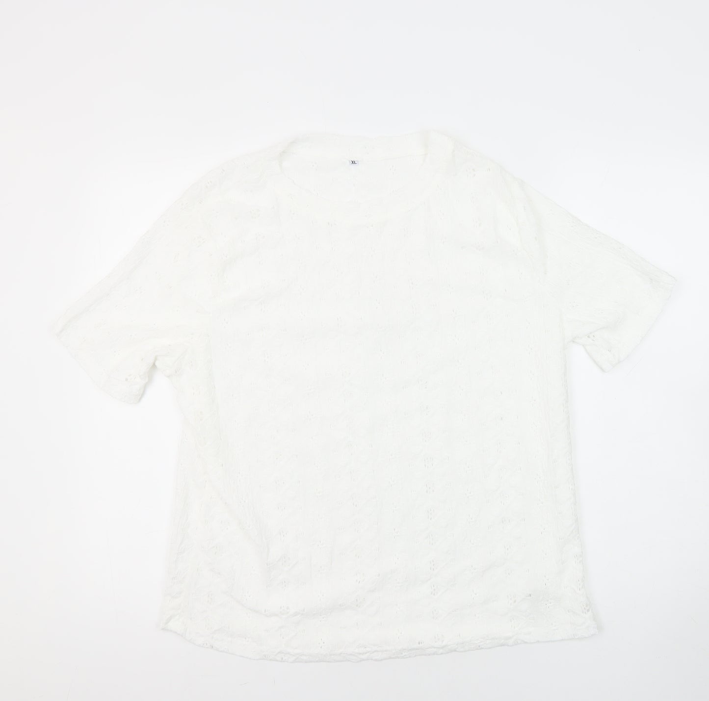 Unbranded Womens White Polyester Tunic Blouse Size XL Round Neck