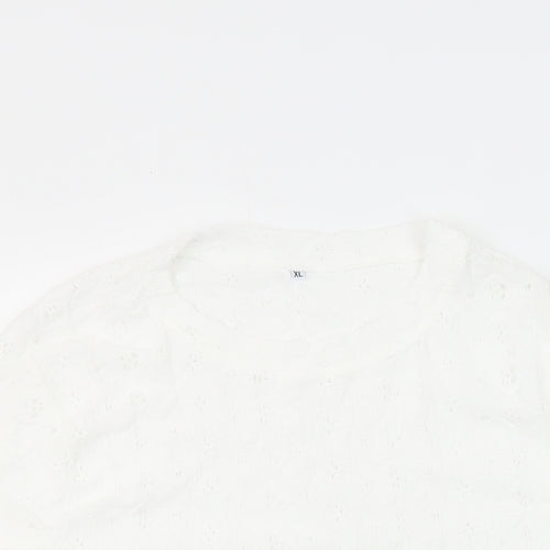 Unbranded Womens White Polyester Tunic Blouse Size XL Round Neck