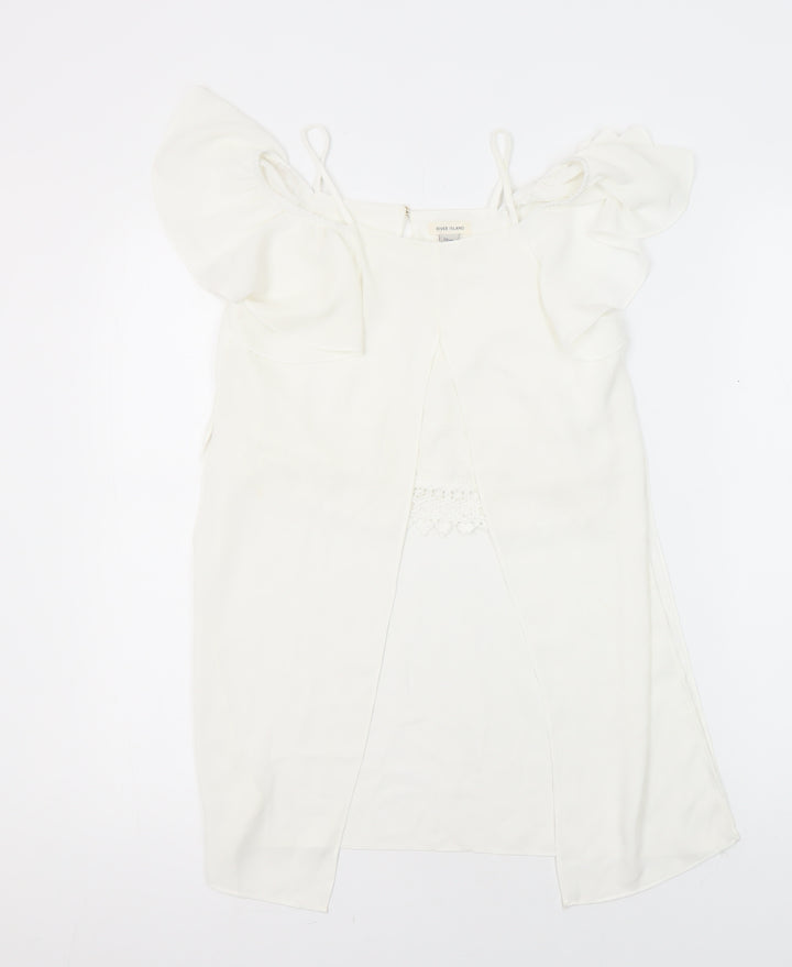 River Island Girls White Polyester Tunic Blouse Size 10 Years Boat Neck