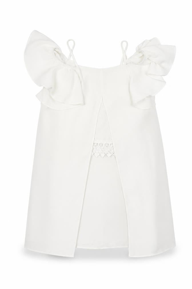 River Island Girls White Polyester Tunic Blouse Size 10 Years Boat Neck