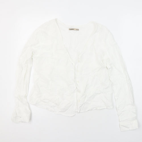 Pull&Bear Womens White Viscose Tunic Blouse Size M Collared