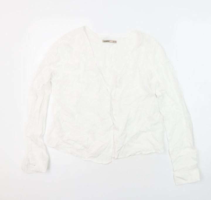 Pull&Bear Womens White Viscose Tunic Blouse Size M Collared