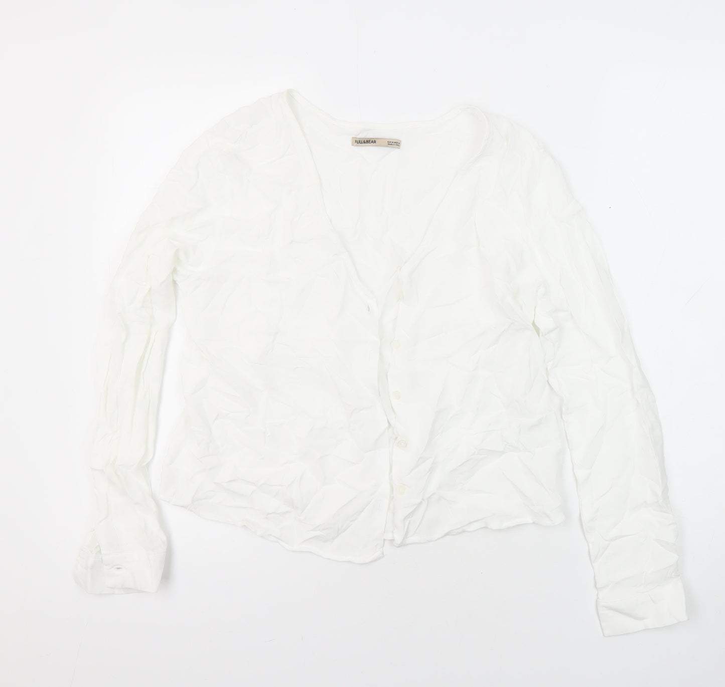 Pull&Bear Womens White Viscose Tunic Blouse Size M Collared