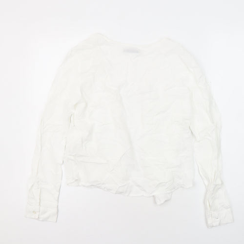 Pull&Bear Womens White Viscose Tunic Blouse Size M Collared