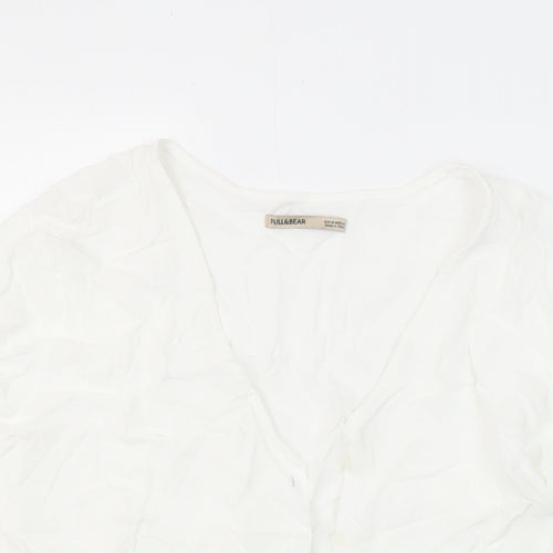 Pull&Bear Womens White Viscose Tunic Blouse Size M Collared