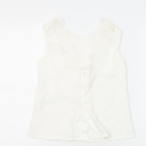 Miranda Womens White Cotton Tunic Blouse Size 10 V-Neck