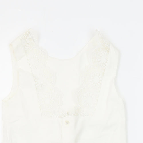 Miranda Womens White Cotton Tunic Blouse Size 10 V-Neck