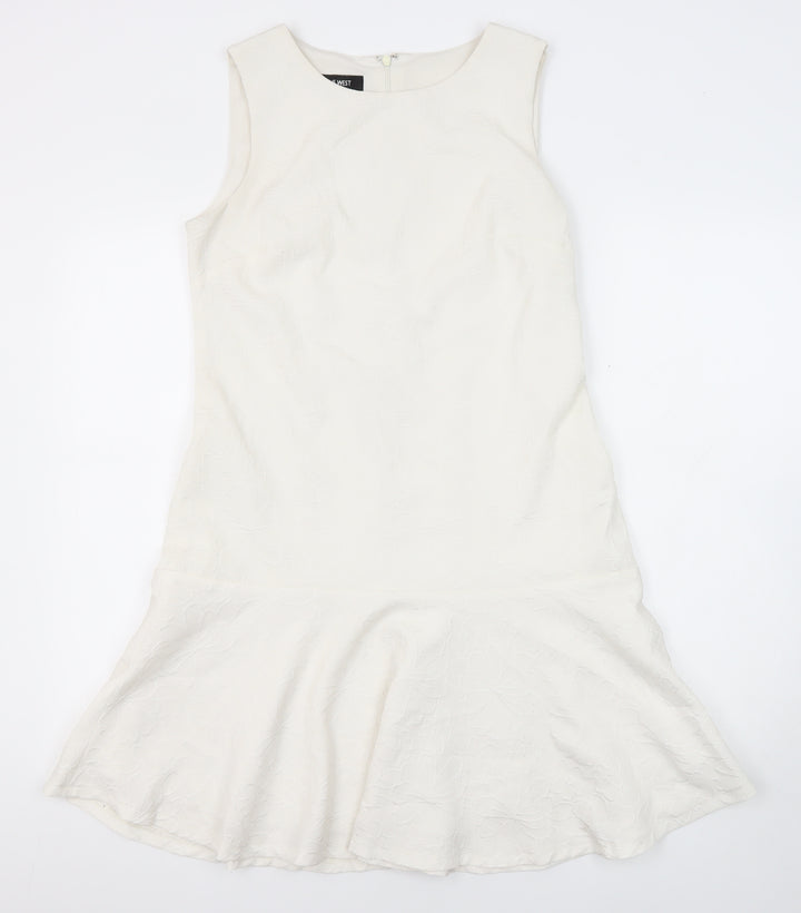 Nine West Womens Ivory Polyester Blend A-Line Size S Round Neck Zip