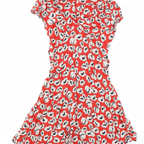 Dorothy Perkins Womens Multicoloured Floral Viscose A-Line Size 8 V-Neck Zip - Tie back