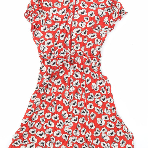 Dorothy Perkins Womens Multicoloured Floral Viscose A-Line Size 8 V-Neck Zip - Tie back