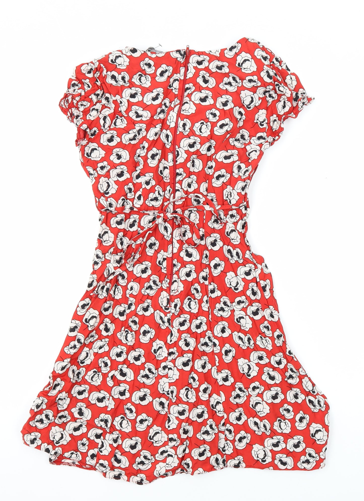 Dorothy Perkins Womens Multicoloured Floral Viscose A-Line Size 8 V-Neck Zip - Tie back