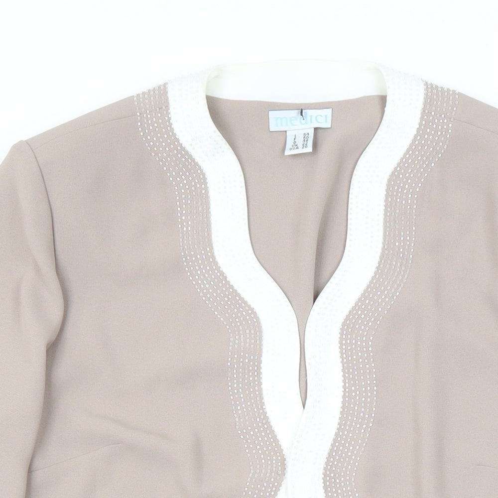 Medici Womens Beige Jacket Blazer Size 22 - Beaded front
