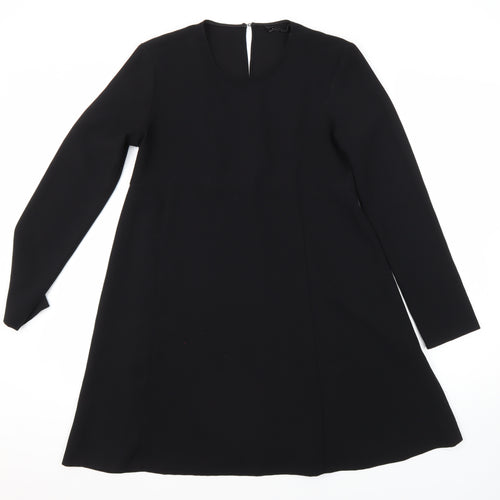 Zara Womens Black Polyester A-Line Size S Round Neck Button