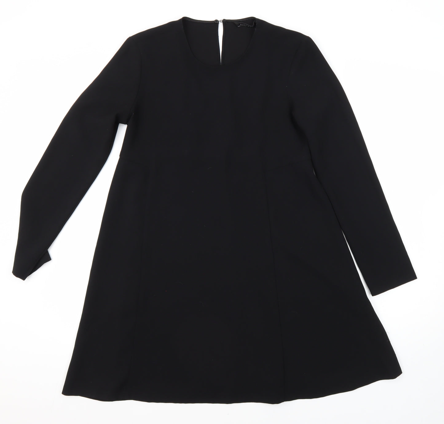 Zara Womens Black Polyester A-Line Size S Round Neck Button