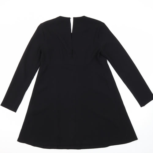 Zara Womens Black Polyester A-Line Size S Round Neck Button