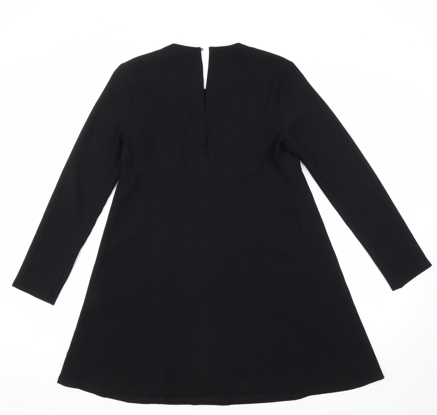 Zara Womens Black Polyester A-Line Size S Round Neck Button