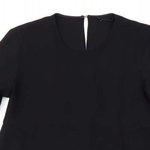 Zara Womens Black Polyester A-Line Size S Round Neck Button