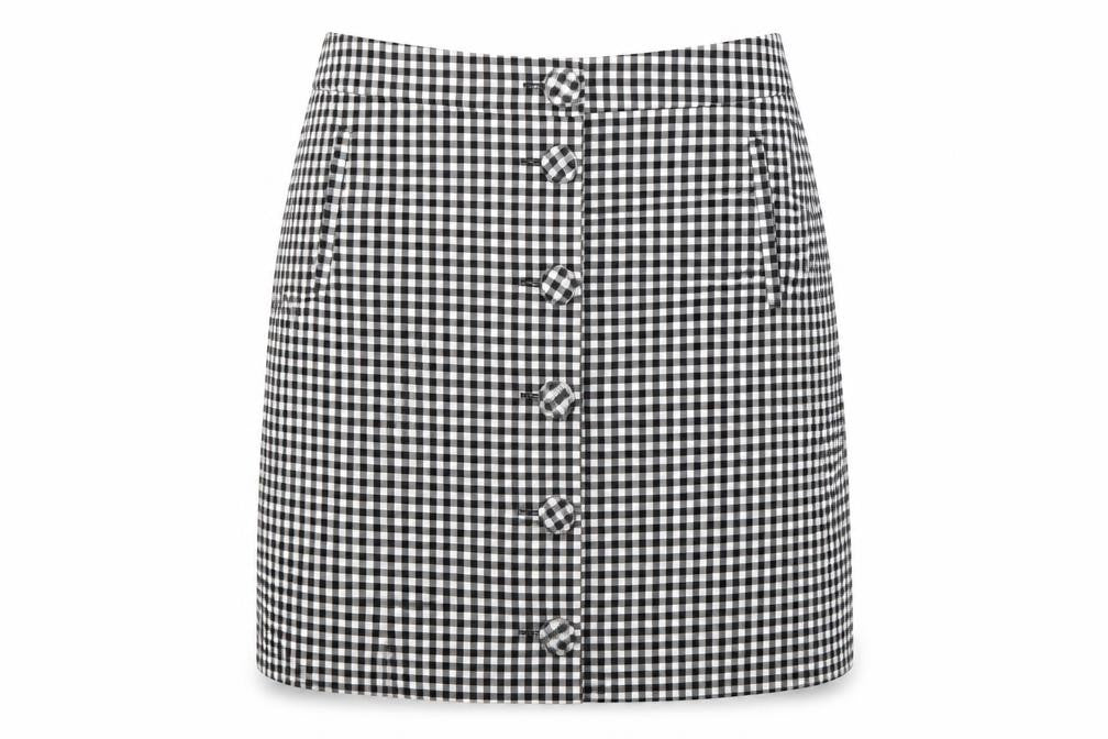 Front view of Oasis women’s multicoloured check 100% polyester maxi skirt, size UK 8, regular