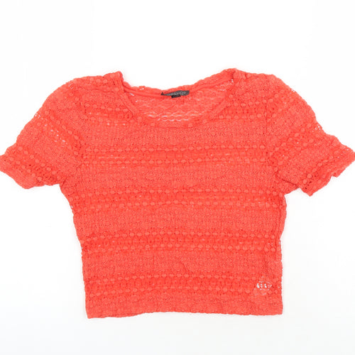Topshop Womens Orange Viscose Cropped Blouse Size 10 Round Neck