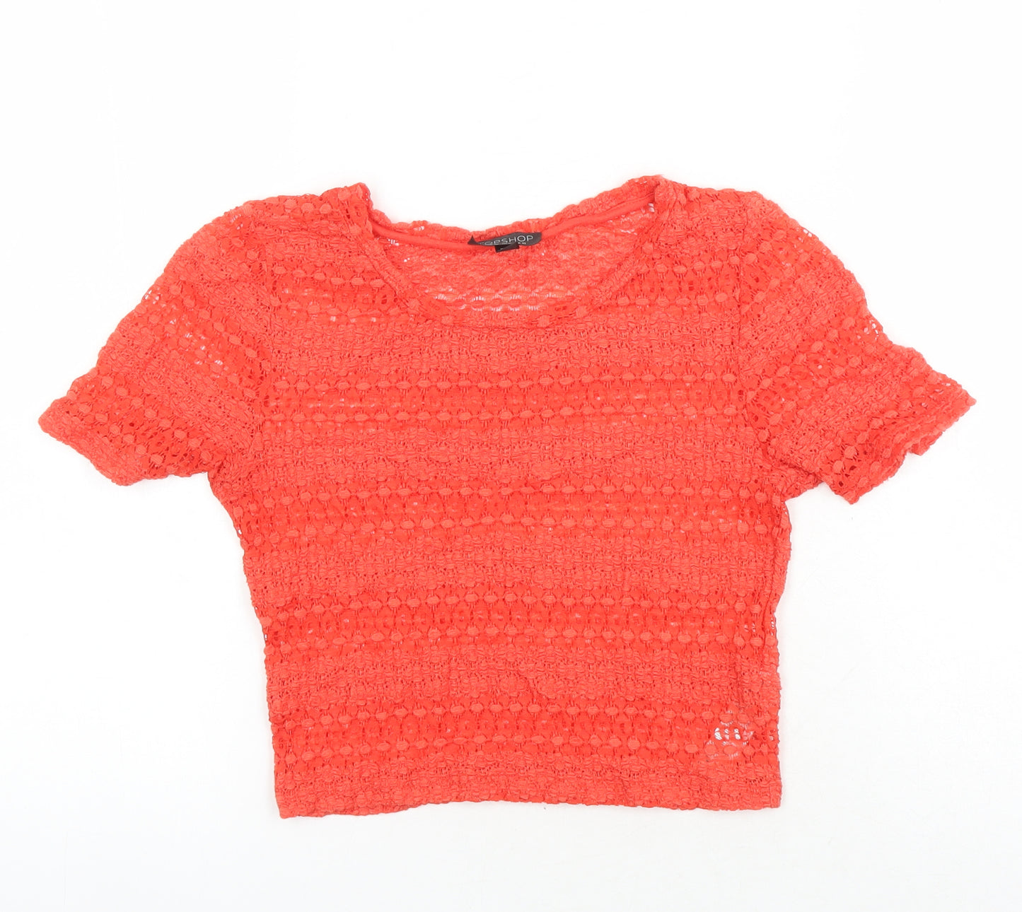 Topshop Womens Orange Viscose Cropped Blouse Size 10 Round Neck