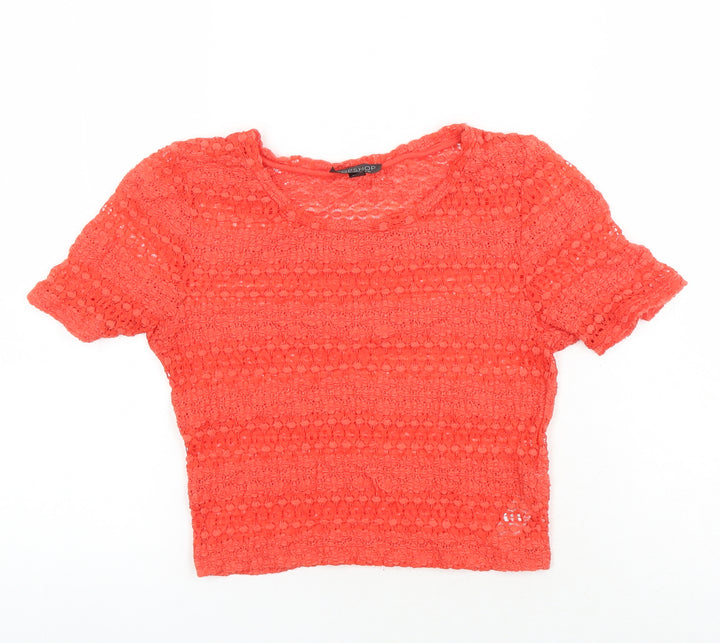 Topshop Womens Orange Viscose Cropped Blouse Size 10 Round Neck