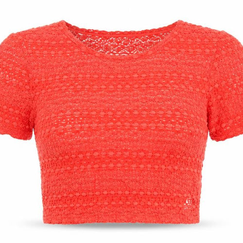 Topshop Womens Orange Viscose Cropped Blouse Size 10 Round Neck