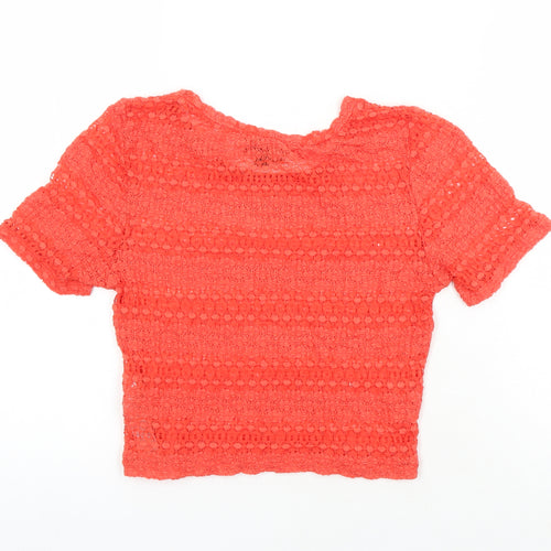 Topshop Womens Orange Viscose Cropped Blouse Size 10 Round Neck