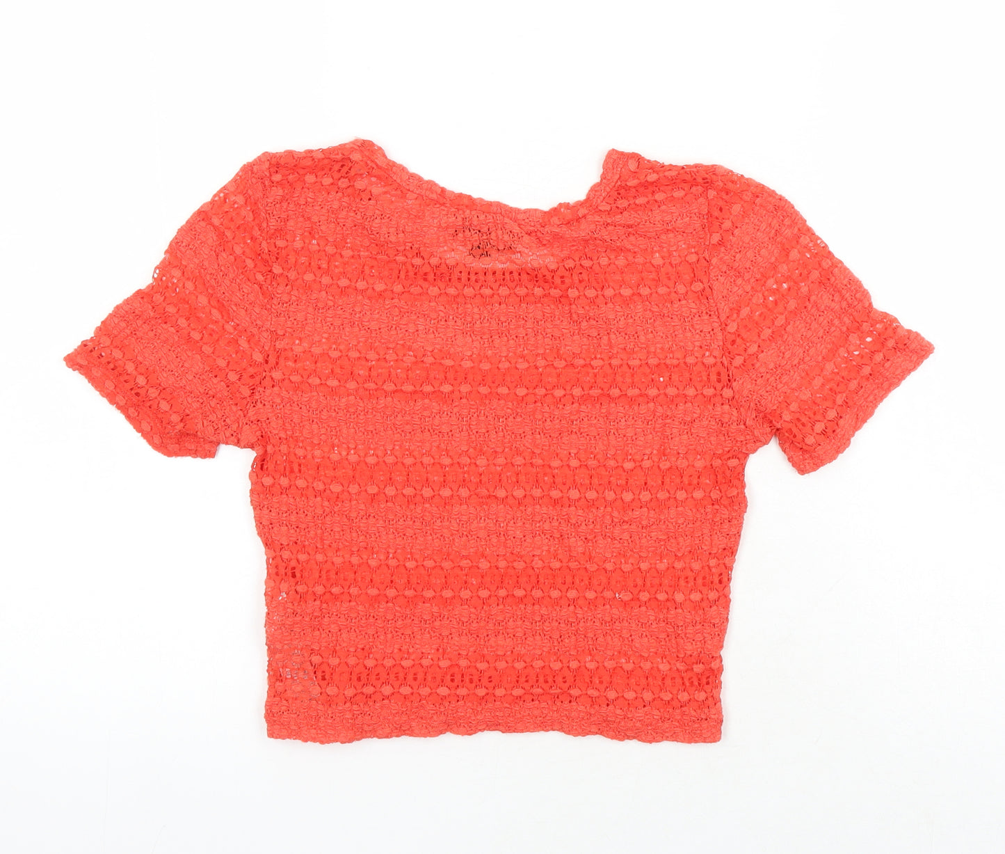 Topshop Womens Orange Viscose Cropped Blouse Size 10 Round Neck